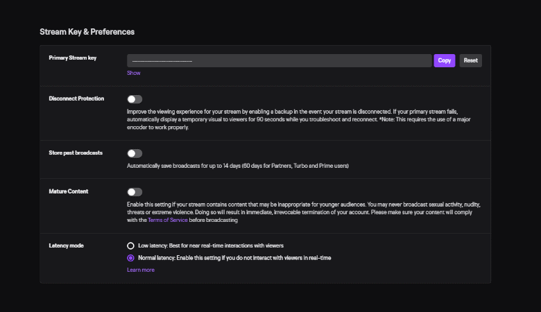 Screenshot of Twitch.tv Dashboard