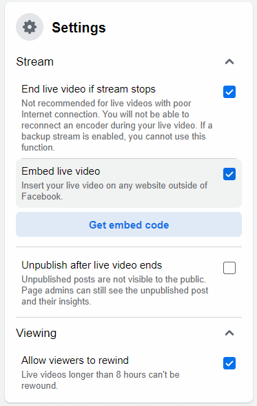 Screenshot Of Facebook Live Setting