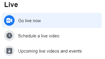 A screenshot of Facebook Live Start Streaming Button