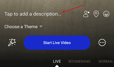 Screenshot of facebook live adding a description