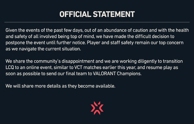 RIOT NA VCT Last Chance Qualifier Postponed Till Further Notice